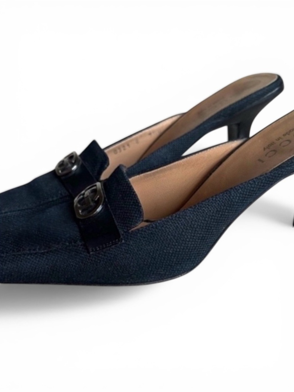 Auth Gucci Black square toe Loafer Mule kitten heel 7.5 vintage retro 90s y2k - Picture 6 of 12